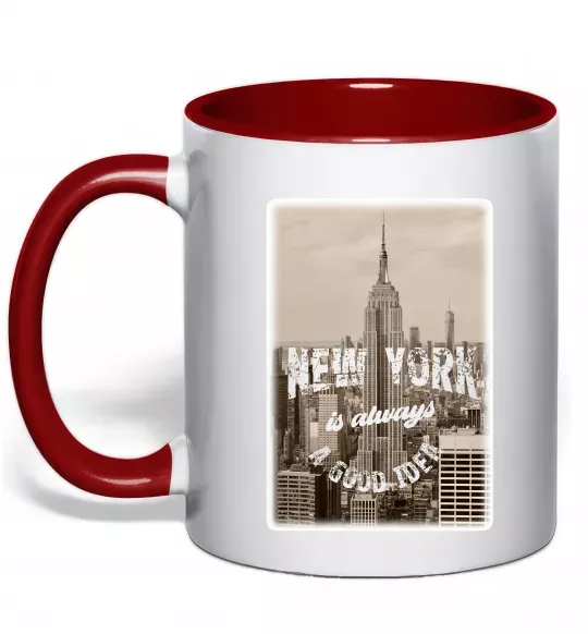 Чашка з кольоровою ручкою New York is always good idea Червоний фото