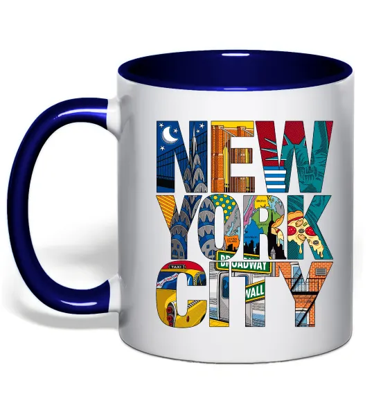 Чашка з кольоровою ручкою New York city напис Глибокий темно-синій фото