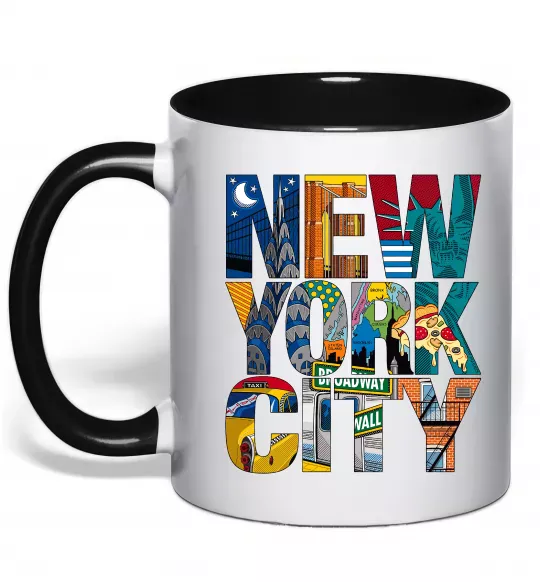 Чашка з кольоровою ручкою New York city напис Чорний фото