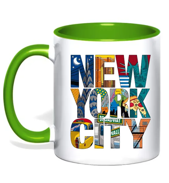 Чашка з кольоровою ручкою New York city напис Лаймовий фото