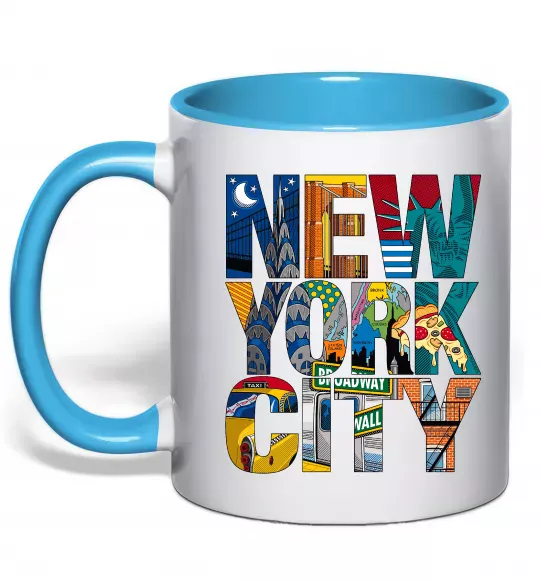Чашка з кольоровою ручкою New York city напис Блакитний фото
