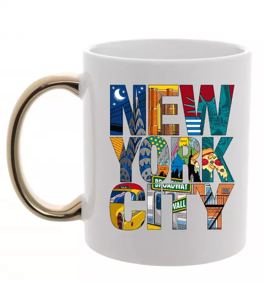 Чашка з кольоровою ручкою New York city напис Золото фото