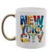 Чашка з кольоровою ручкою New York city напис Золото фото