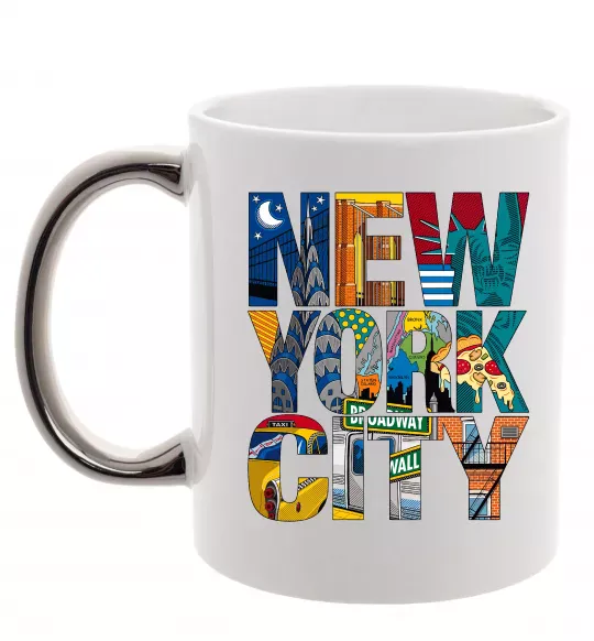 Чашка з кольоровою ручкою New York city напис Срібло фото