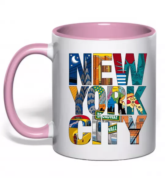 Чашка з кольоровою ручкою New York city напис Ніжно рожевий фото