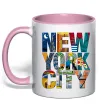 Чашка з кольоровою ручкою New York city напис Ніжно рожевий фото
