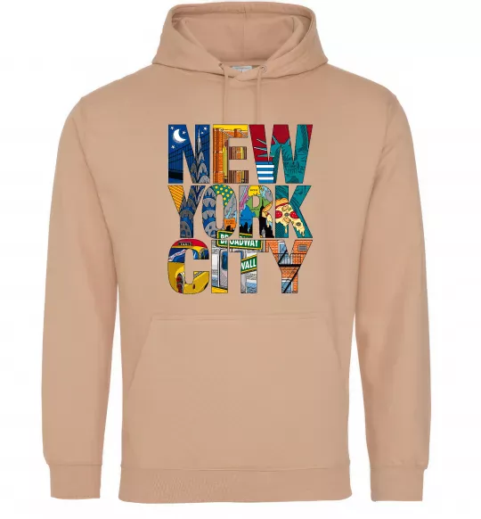 Мужская толстовка (худи) New York city напис Песочный фото