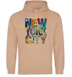 Мужская толстовка (худи) New York city напис Песочный фото