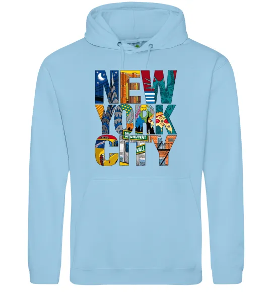Мужская толстовка (худи) New York city напис Голубой фото