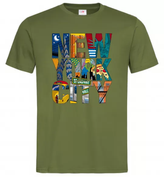 Чоловіча футболка New York city напис Оливковий фото
