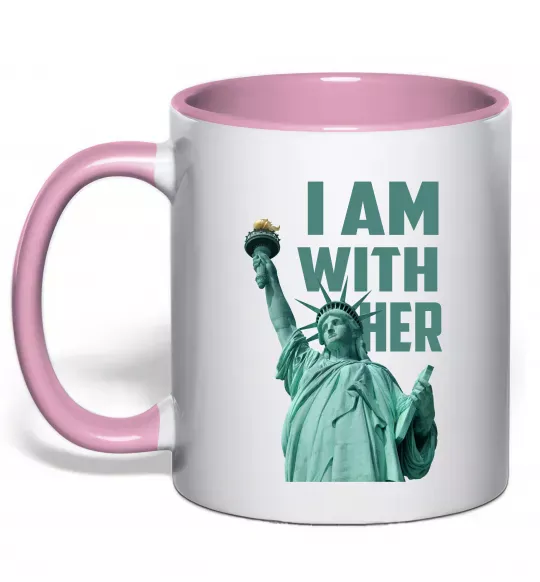 Чашка з кольоровою ручкою I am with her Ніжно рожевий фото