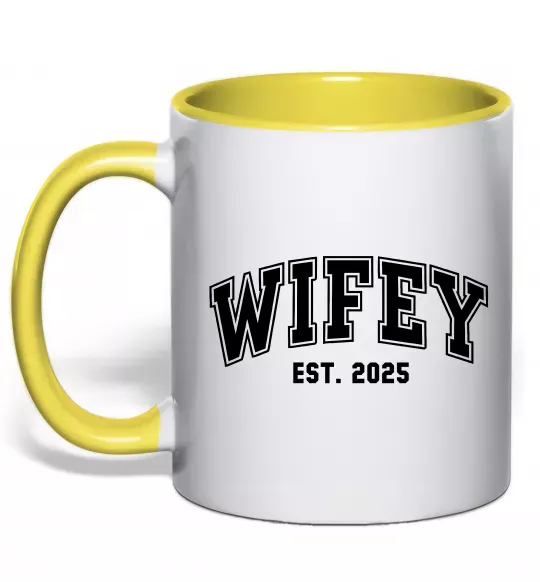 Чашка с цветной ручкой Wifey est Солнечно желтый фото