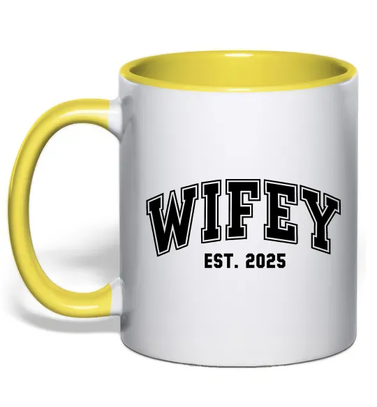 Чашка з кольоровою ручкою Wifey est Лимонний фото