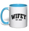 Чашка с цветной ручкой Wifey est Голубой фото
