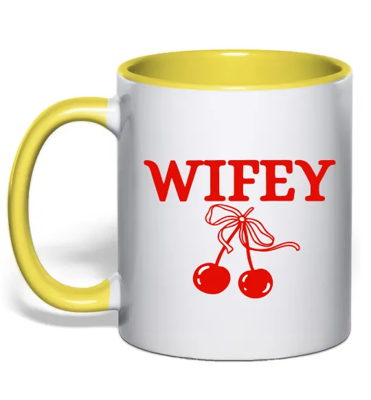 Чашка з кольоровою ручкою Wifey chery Лимонний фото