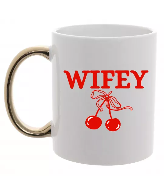 Чашка з кольоровою ручкою Wifey chery Золото фото