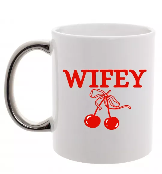 Чашка з кольоровою ручкою Wifey chery Срібло фото