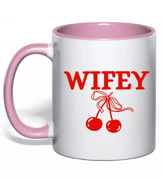 Чашка з кольоровою ручкою Wifey chery Ніжно рожевий фото