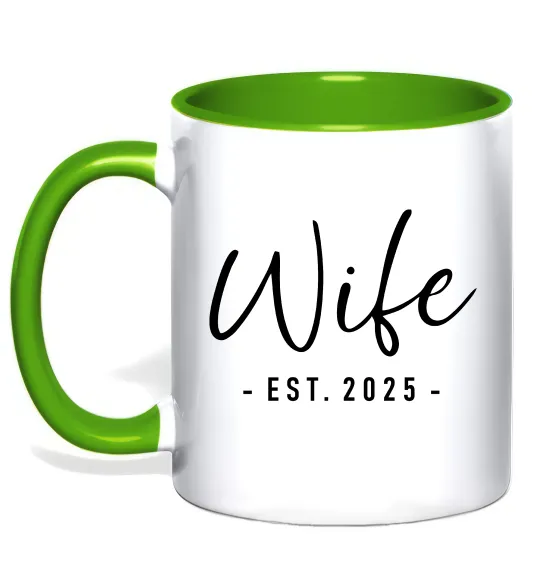 Чашка з кольоровою ручкою Wife est Лаймовий фото
