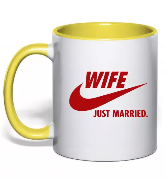 Чашка с цветной ручкой Wife just married Солнечно желтый фото