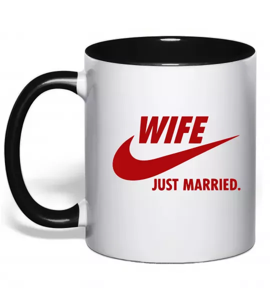 Чашка с цветной ручкой Wife just married Черный фото