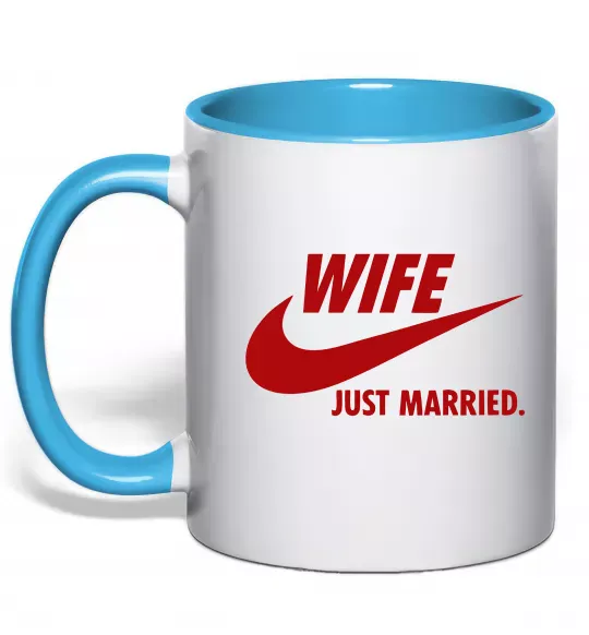 Чашка с цветной ручкой Wife just married Голубой фото