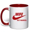 Чашка с цветной ручкой Wife just married Красный фото