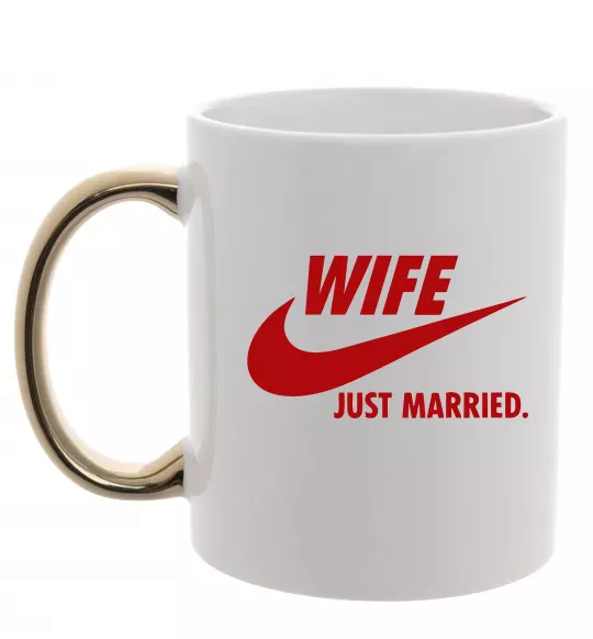 Чашка с цветной ручкой Wife just married Золото фото