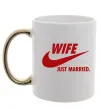 Чашка с цветной ручкой Wife just married Золото фото