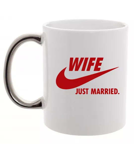 Чашка с цветной ручкой Wife just married Серебро фото