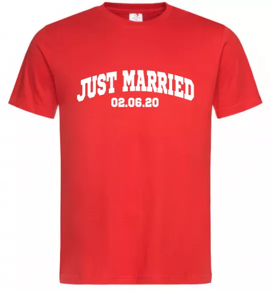 Чоловіча футболка Just married date Червоний фото