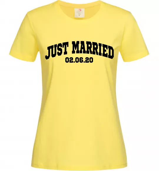 Женская футболка Just married date Лимонный фото