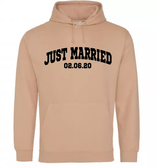 Женская толстовка (худи) Just married date Песочный фото
