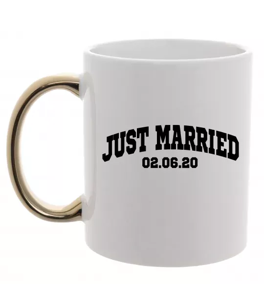 Чашка с цветной ручкой Just married date Золото фото