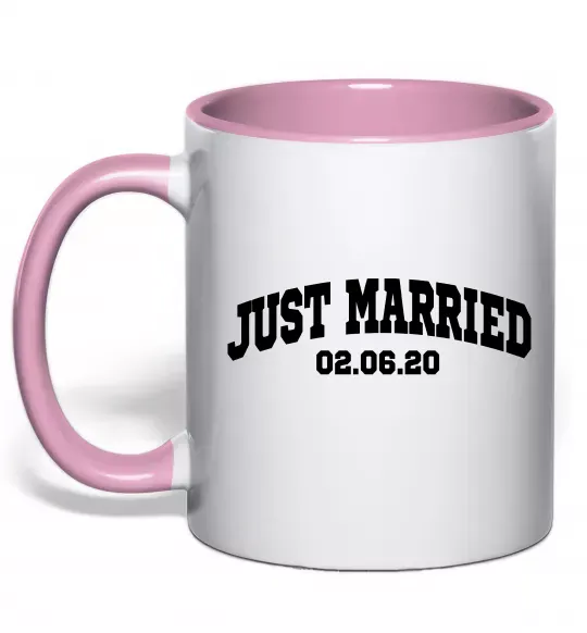 Чашка с цветной ручкой Just married date Нежно розовый фото