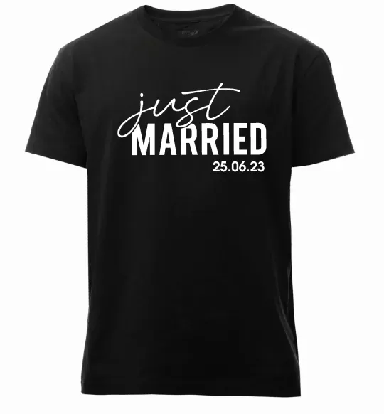 Чоловіча преміум футболка Just married with date Чорний фото