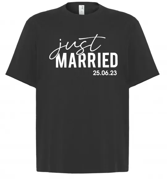 Футболка Оверсайз Just married with date Черный фото