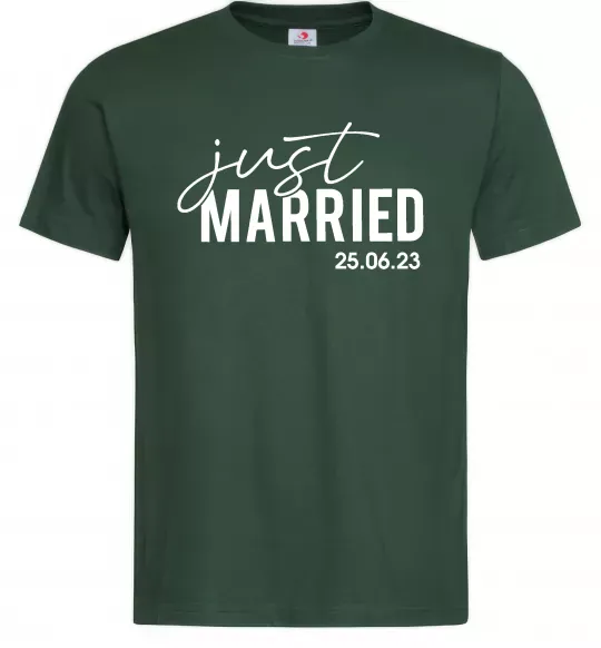 Мужская футболка Just married with date Темно-зеленый фото