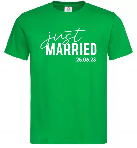 Мужская футболка Just married with date Зеленый фото