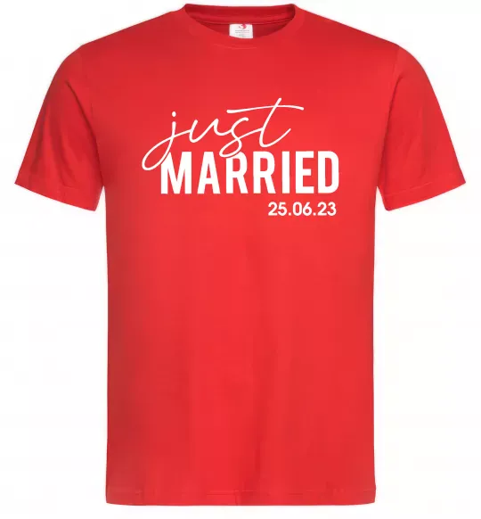 Мужская футболка Just married with date Красный фото