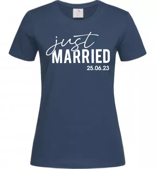Жіноча футболка Just married with date Темно-синій фото