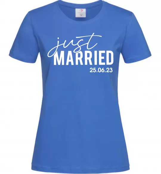 Жіноча футболка Just married with date Яскраво-синій фото