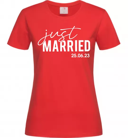 Жіноча футболка Just married with date Червоний фото