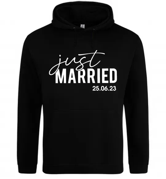 Чоловіча толстовка (худі) Just married with date Чорний фото