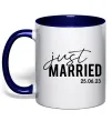 Чашка с цветной ручкой Just married with date Глубокий темно-синий фото