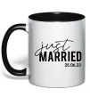 Чашка с цветной ручкой Just married with date Черный фото