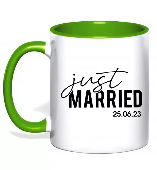 Чашка с цветной ручкой Just married with date Зеленый фото