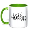 Чашка с цветной ручкой Just married with date Зеленый фото