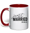 Чашка с цветной ручкой Just married with date Красный фото