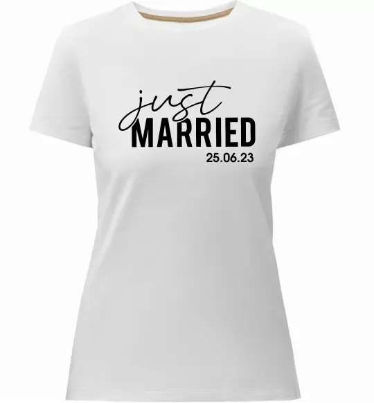 Женская премиум футболка Just married with date Белый фото